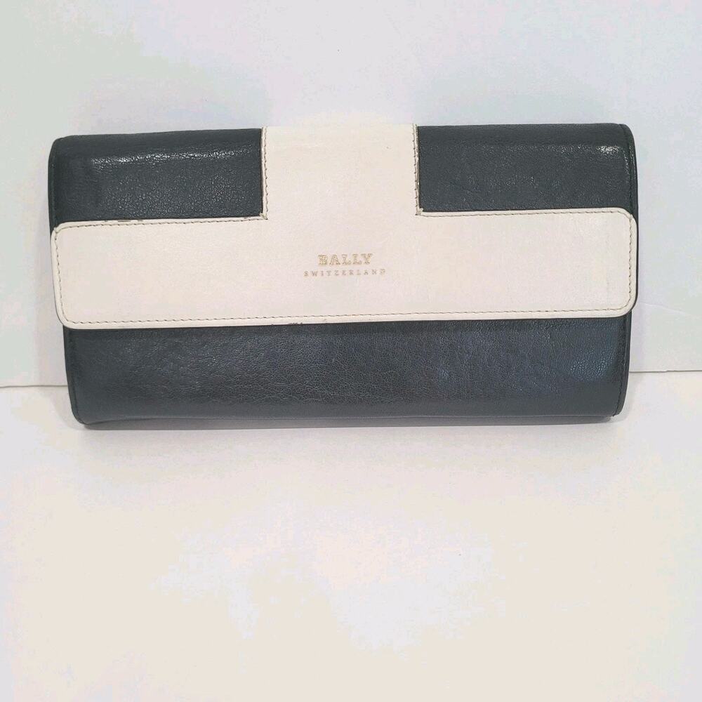 Bally Switzerland Envelope Wallet Organizer‎ Black White Large Leather Clutch